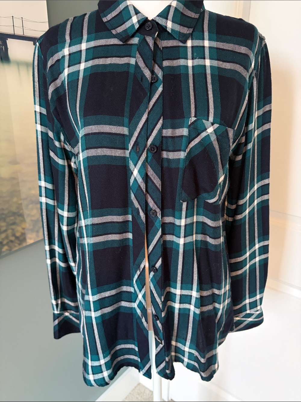 Rails Teal, Navy and Black Plaid Shirt